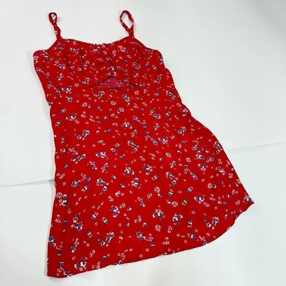 Express Dress Womens XL Red Floral skater Keyhole dainty Mini flowy sleeveless - Picture 1 of 11